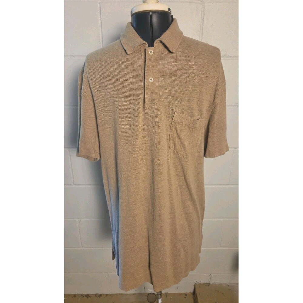 Vtg Polo Ralph Lauren Cotton 100% Linen Pocket Polo Shirt Medium Light Brown EUC
